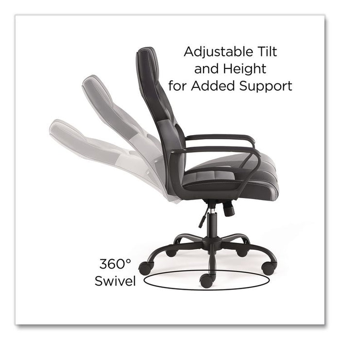 Vector Luxura Faux Leather Gaming Chair, Supports Up to 275 lbs, Black/Gray Seat, Black/Gray Back, Black Base