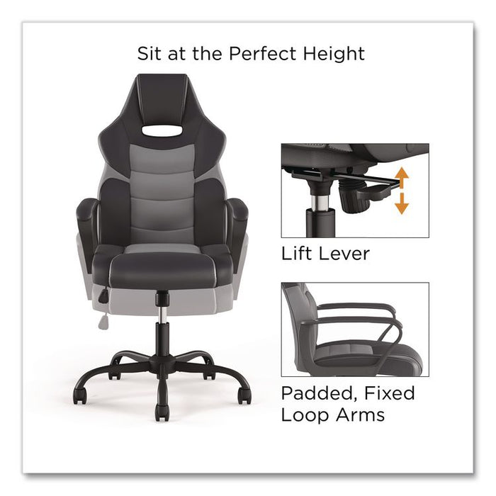 Vector Luxura Faux Leather Gaming Chair, Supports Up to 275 lbs, Black/Gray Seat, Black/Gray Back, Black Base