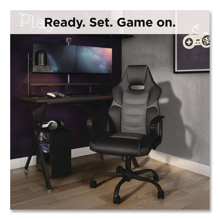 Vector Luxura Faux Leather Gaming Chair, Supports Up to 275 lbs, Black/Gray Seat, Black/Gray Back, Black Base