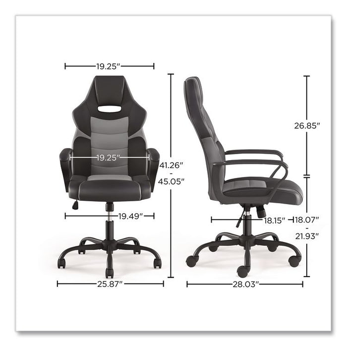 Vector Luxura Faux Leather Gaming Chair, Supports Up to 275 lbs, Black/Gray Seat, Black/Gray Back, Black Base