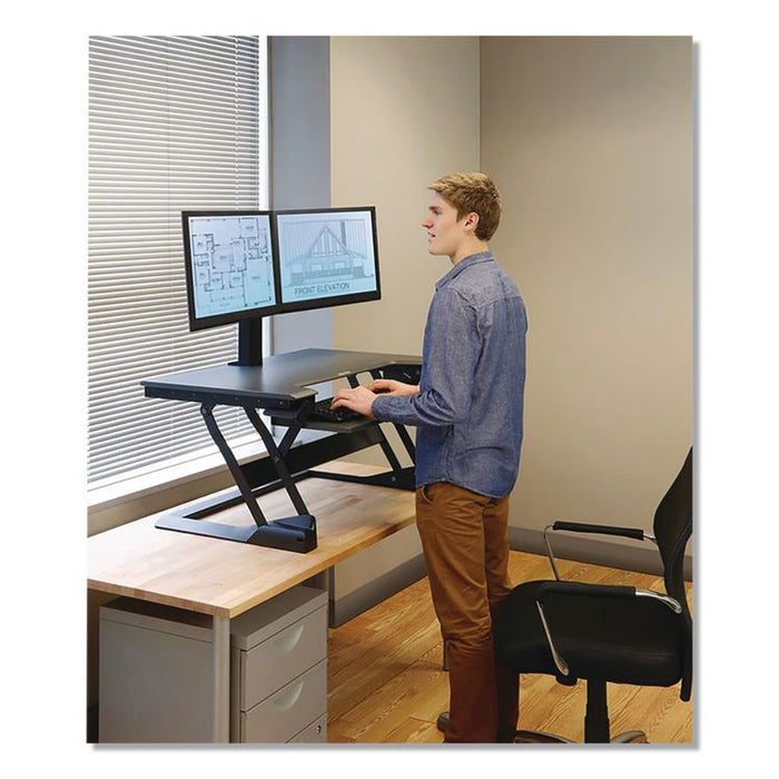 WorkFit-TL Adjustable Standing Desk Converter, 37.5" x 27" x 5" to 20", Dark Gray/Black