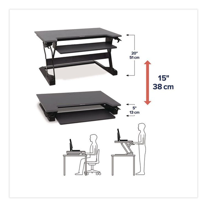 WorkFit-TL Adjustable Standing Desk Converter, 37.5" x 27" x 5" to 20", Dark Gray/Black