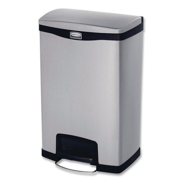 Slim Jim Stainless Steel Step-On Container, Front Step Style, 13 gal, Stainless Steel, Black