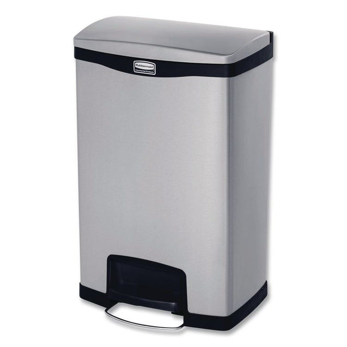 Slim Jim Stainless Steel Step-On Container, Front Step Style, 13 gal, Stainless Steel, Black