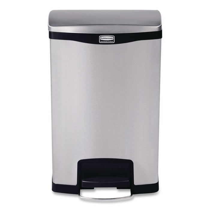 Slim Jim Stainless Steel Step-On Container, Front Step Style, 13 gal, Stainless Steel, Black