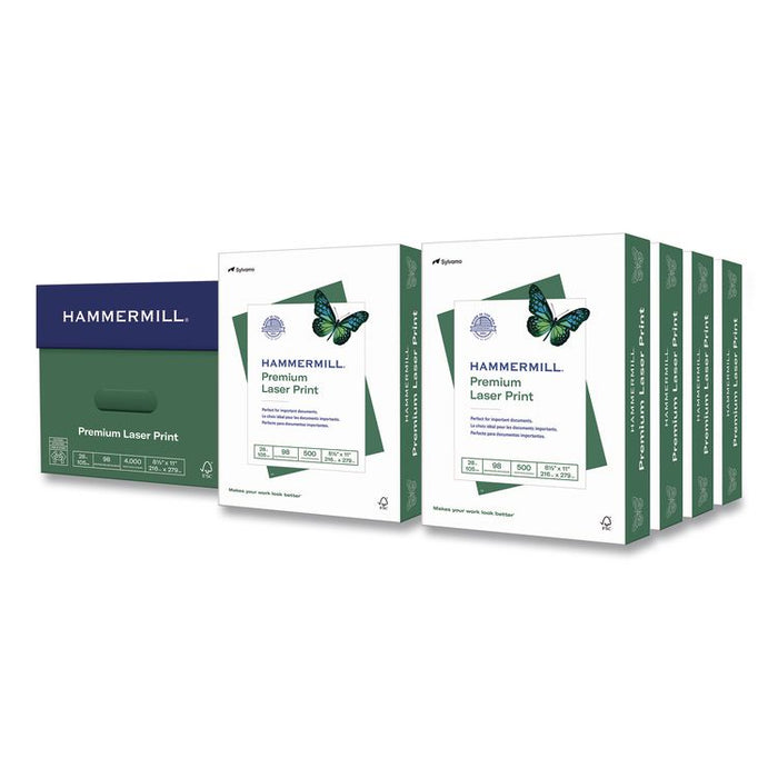 Premium Laser Print Paper, 98 Bright, 28 lb Bond Weight, 8.5 x 11, White, 500 Sheets/Ream, 8 Reams/Carton