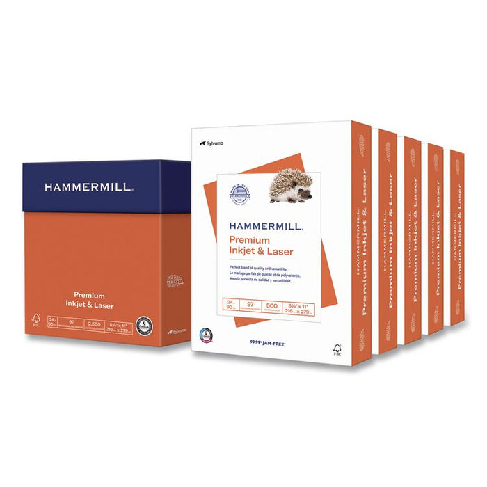 Premium Inkjet and Laser Printer Paper, 97 Bright, 24 lb Bond Weight, 8.5 x 11, White, 500 Sheets/Ream, 5 Reams/Carton
