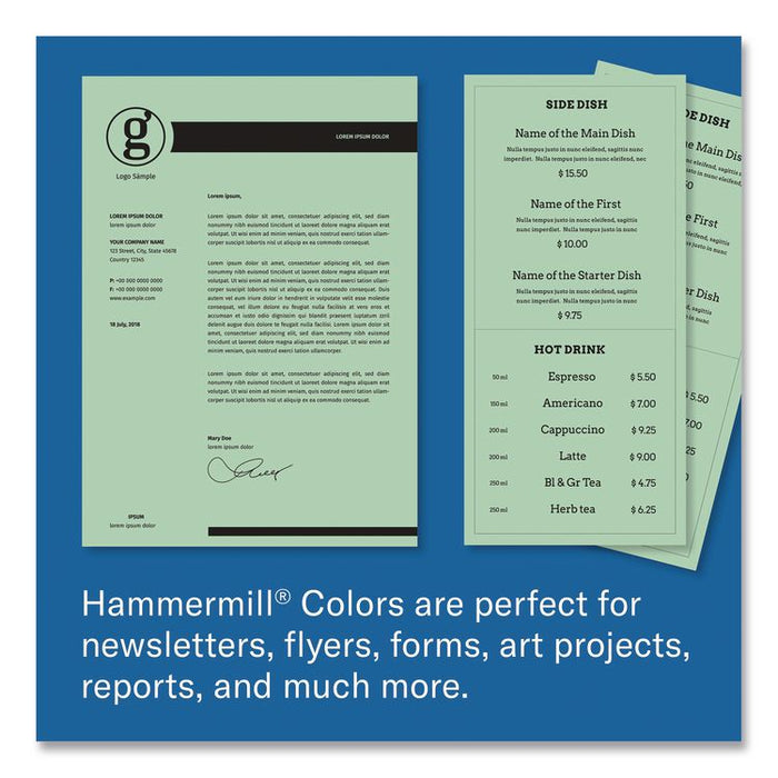 Colors Print Paper, 24 lb Bond Weight, 8.5 x 11, Green, 500/Ream