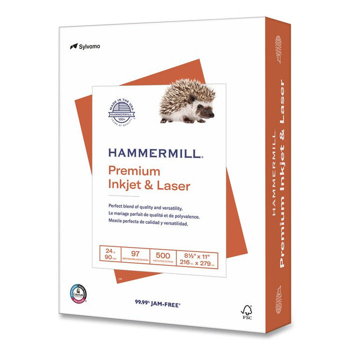 Premium Inkjet and Laser Printer Paper, 97 Bright, 24 lb Bond Weight, 8.5 x 11, White, 500/Ream