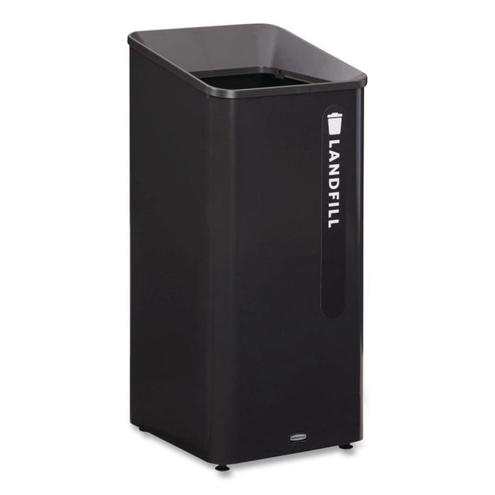 Sustain Decorative Refuse with Recycling Lid, 23 gal, Metal/Plastic, Black