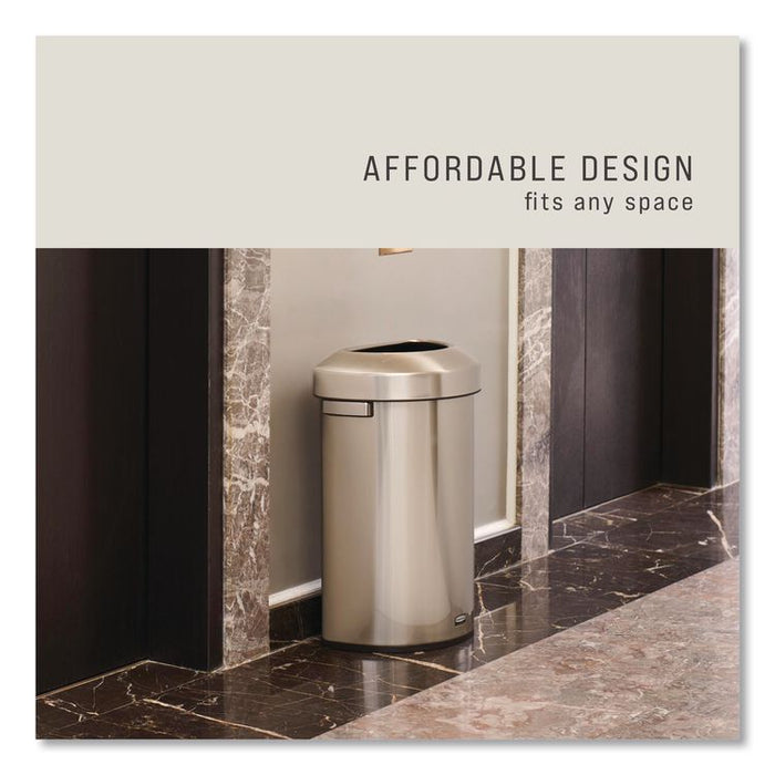 Refine Series Half Round Waste Receptacle, 16 gal, Plastic/Stainless Steel