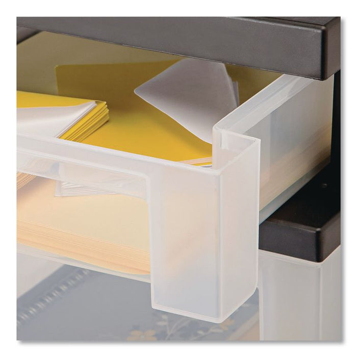 Three-Drawer Stand with Plastic Organizer Top, Plastic, 12.08 x 14.87 x 24, Clear/Black