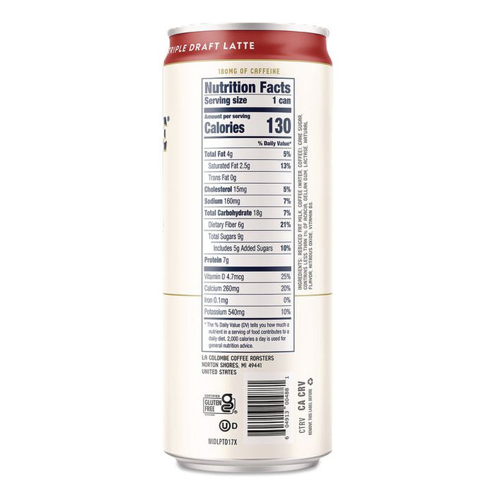Draft Latte Cold Brew, Triple Shot Espresso Latte, 11 oz Can, 12/Carton