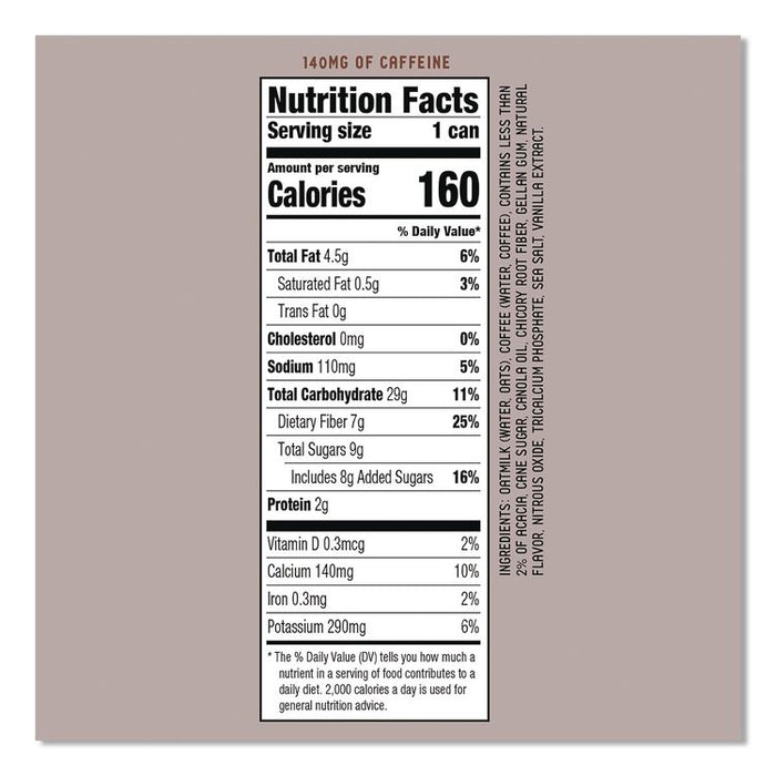 Draft Latte Cold Brew, Vanilla Latte with Oat Milk, 11 oz Can, 12/Carton