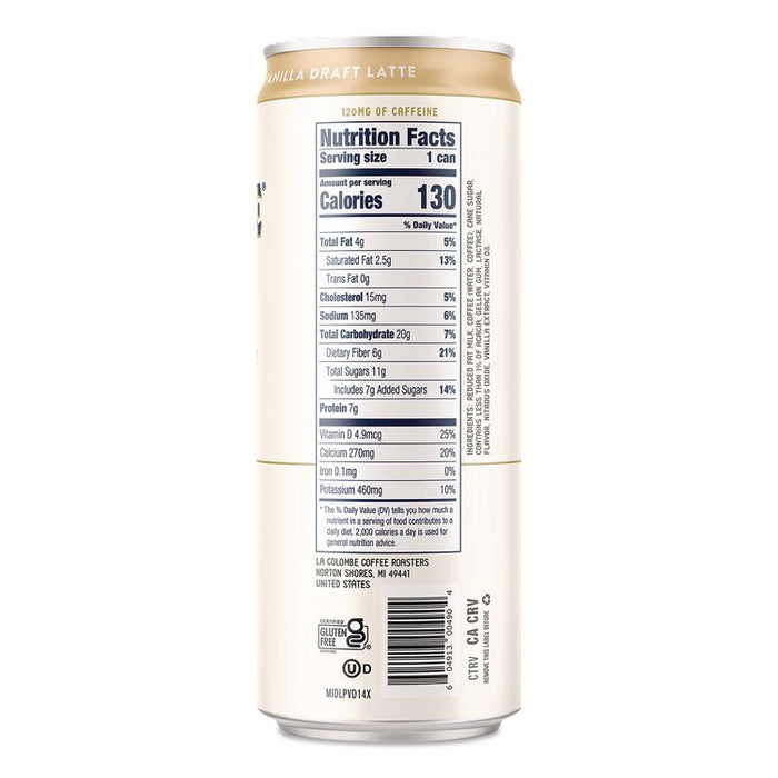 Draft Latte Cold Brew, Vanilla Latte, 11 oz Can, 12/Carton