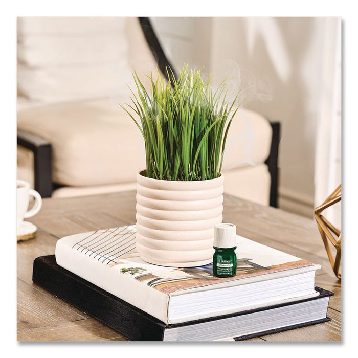 Evaporative Aromatherapy Essential Oil Grass Plant Diffuser with Fir Needle and Pine Essential Oil, 6.2 x 9.5, White/Green