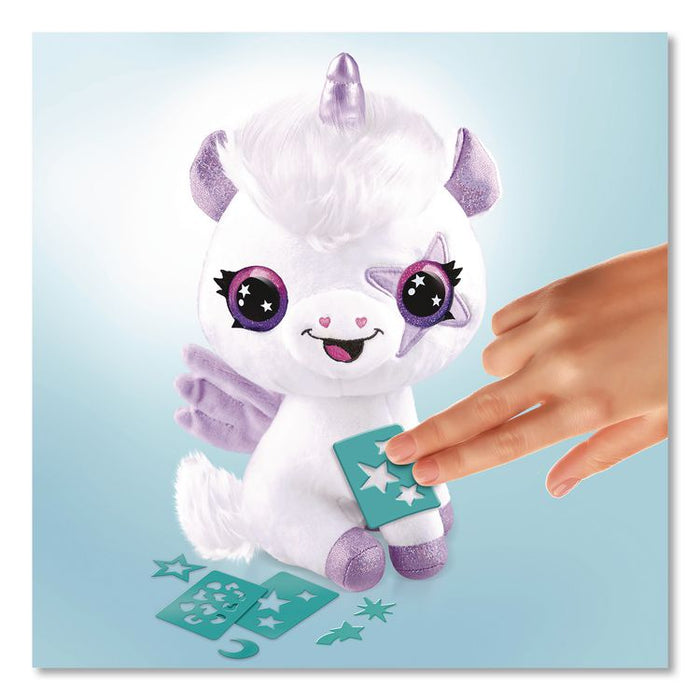 Airbrush Plush Glow-in-the-Dark Unicorn with Airbrush Tool, (3) Washable Ink Tubes and (60) Stick-On Stencils, Ages 6 and Up