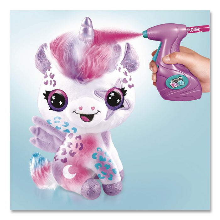 Airbrush Plush Glow-in-the-Dark Unicorn with Airbrush Tool, (3) Washable Ink Tubes and (60) Stick-On Stencils, Ages 6 and Up