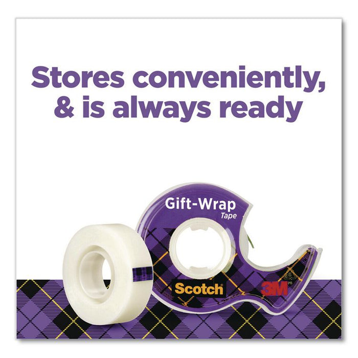 Gift Wrap Tape with Dispenser, 1" Core, 0.75" x 50 ft, Clear, 6/Pack