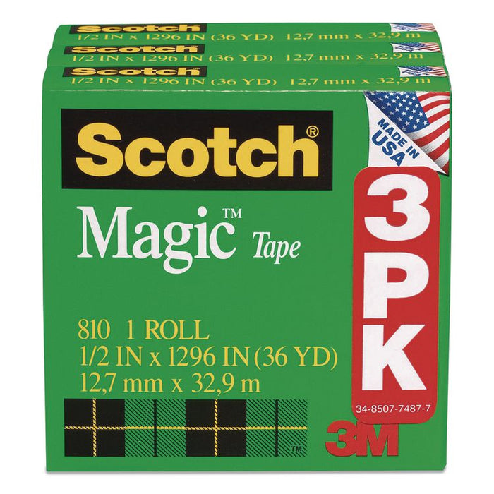 Magic Tape Refill, 1" Core, 0.5" x 36 yds, Clear, 108 Rolls/Carton