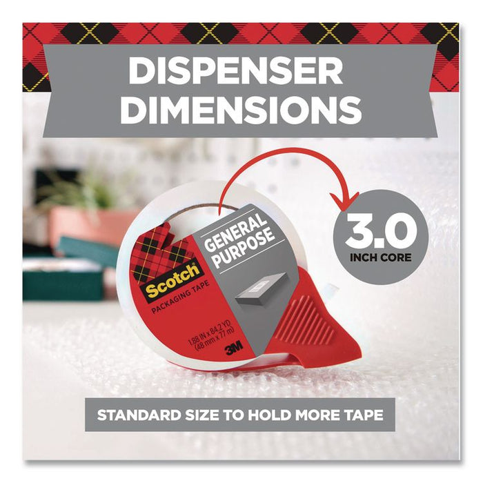 General Purpose Packaging Tape with Dispenser, 3" Core, 1.88" x 54.6 yd, Clear