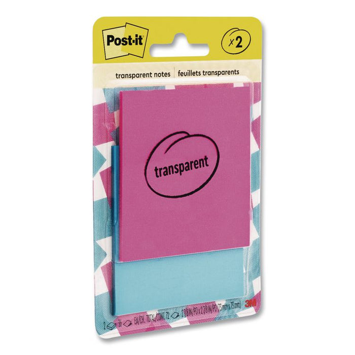 Transparent Notes, 2.88" x 2.88", Assorted Colors, 36 Sheets/Pad, 2 Pads/Pack