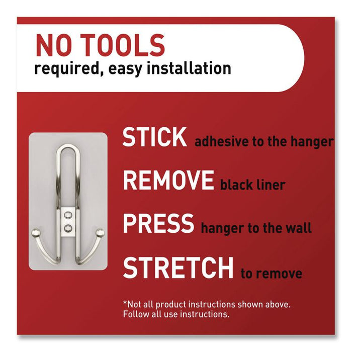 Decorative X-Large Triple Hooks, Metal, Satin Nickel, Supports 10 lb, 2/Pack