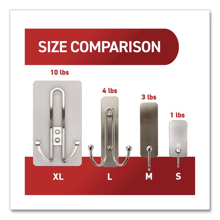 Decorative X-Large Triple Hooks, Metal, Satin Nickel, Supports 10 lb, 2/Pack