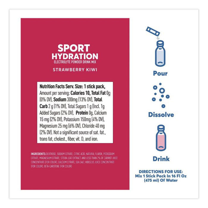 Sport Hydration Electrolyte Powder Drink Mix, Strawberry Kiwi, 0.19 oz Stick, 10/Box