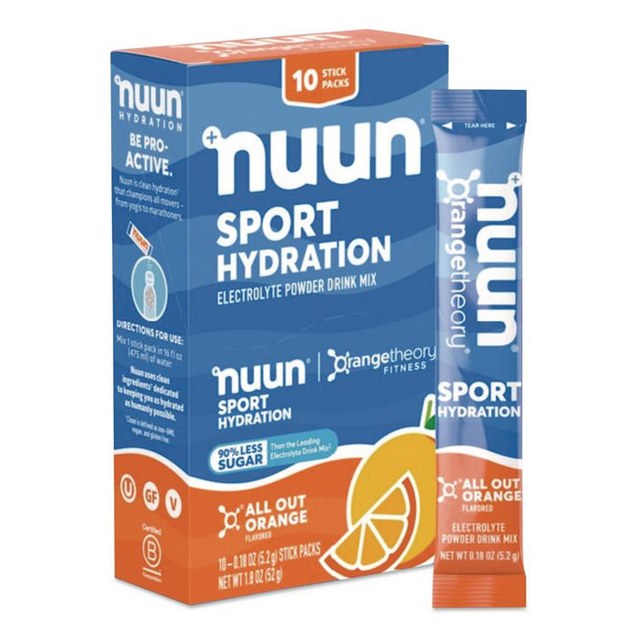 Sport Hydration Electrolyte Powder Drink Mix, All Out Orange, 0.18 oz Stick, 10/Box
