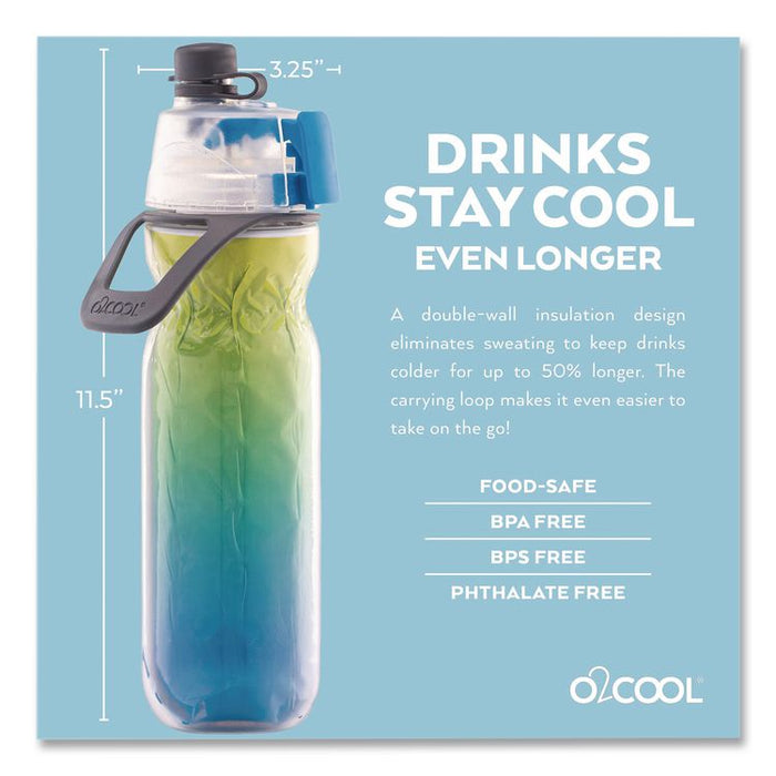 Elite Mist 'N Sip Plastic Double-Wall Insulated Water Bottle, 20 oz, Ombre Blue