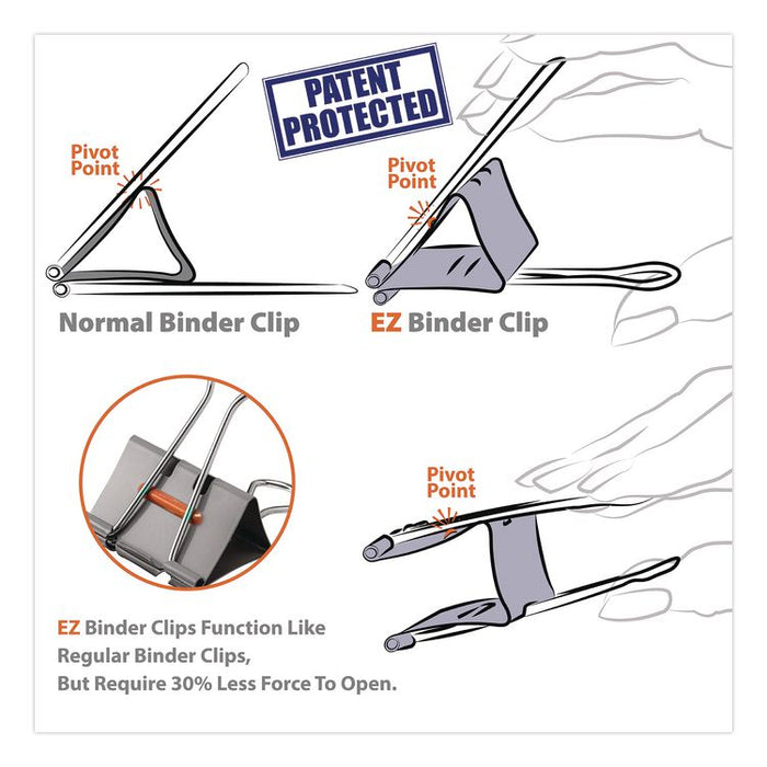 EZ Binder Clips, Large, Gray, 16/Pack