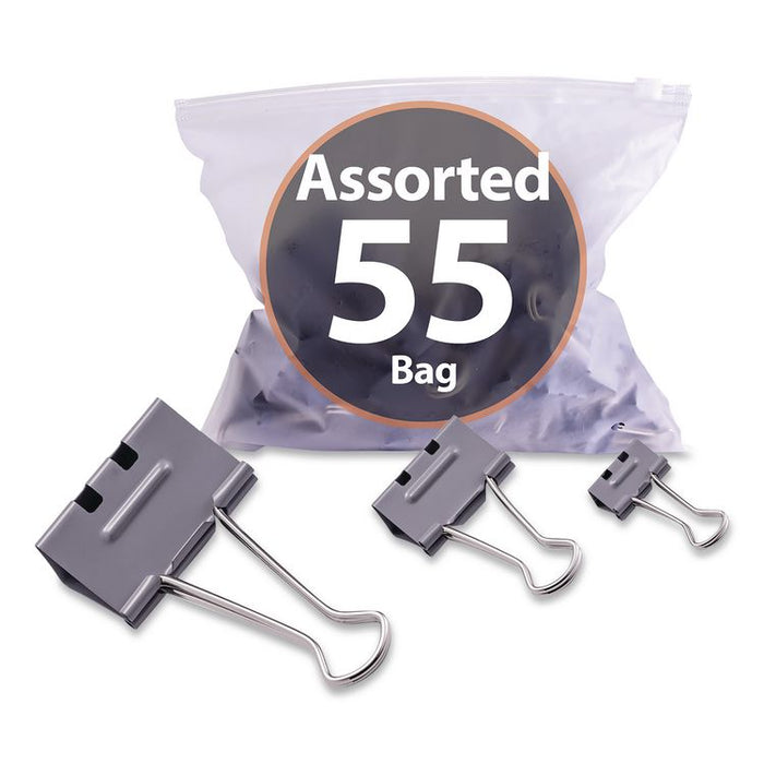 EZ Binder Clips, (25) Small (0.75"), (25) Medium (1.25"), (5) Large (2"), Gray, 55/Pack