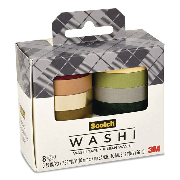 Washi Tape, Solid Earth, 0.39" x 7.69 yd, Assorted Colors/Finishes, 8 Rolls/Pack