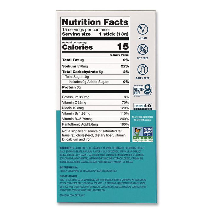 Sugar-Free Hydration Multiplier, 0.45 oz Stick, Sugar-Free White Peach, 15/Pack