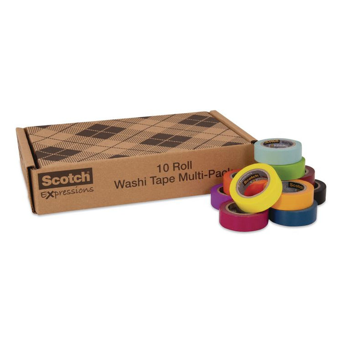Expressions Washi Tape, 0.59" x 32.75 ft, Assorted Colors, 10 Rolls/Pack