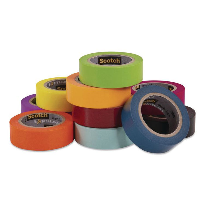 Expressions Washi Tape, 0.59" x 32.75 ft, Assorted Colors, 10 Rolls/Pack