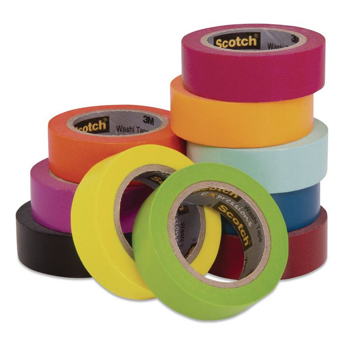 Expressions Washi Tape, 0.59" x 32.75 ft, Assorted Colors, 10 Rolls/Pack