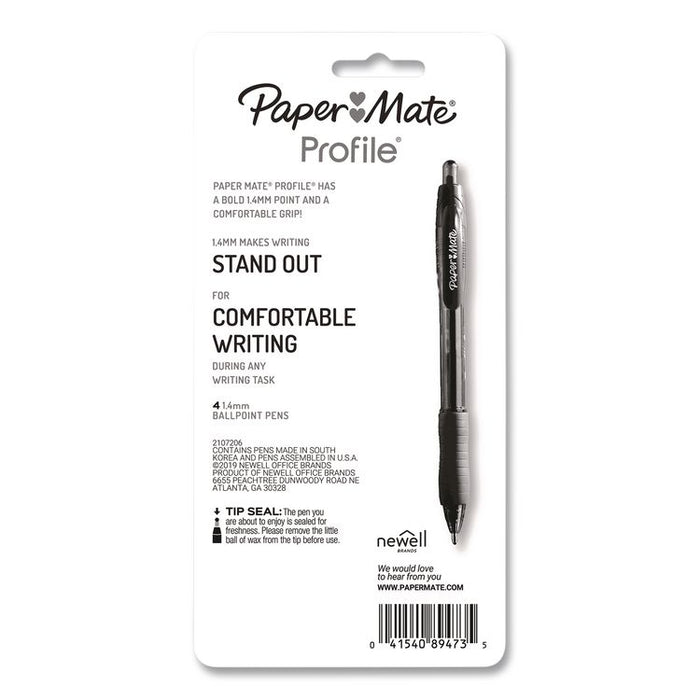 Profile Ballpoint Pen, Retractable, Bold 1.4 mm, Assorted Ink and Barrel Colors, 4/Pack