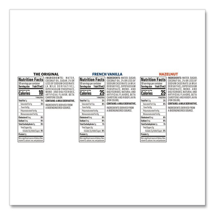 Liquid Coffee Creamer, Assorted Flavors, 0.38 oz Mini Cups, 150/Carton