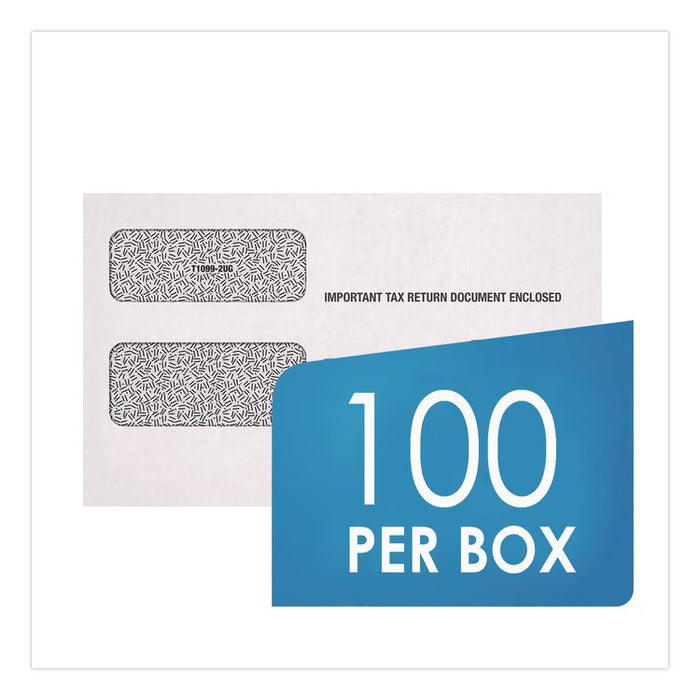 Double Window Tax Form Envelopes, Commercial Flap, Gummed Closure, 5.63 x 9, White, 100/Pack