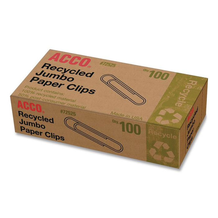 Recycled Paper Clips, Jumbo, Smooth, Silver, 100 Clips/Box, 10 Boxes/Pack