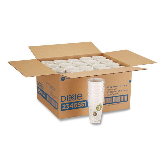 Pathways Paper Hot Cups, 16 oz, White/Brown, 300/Carton