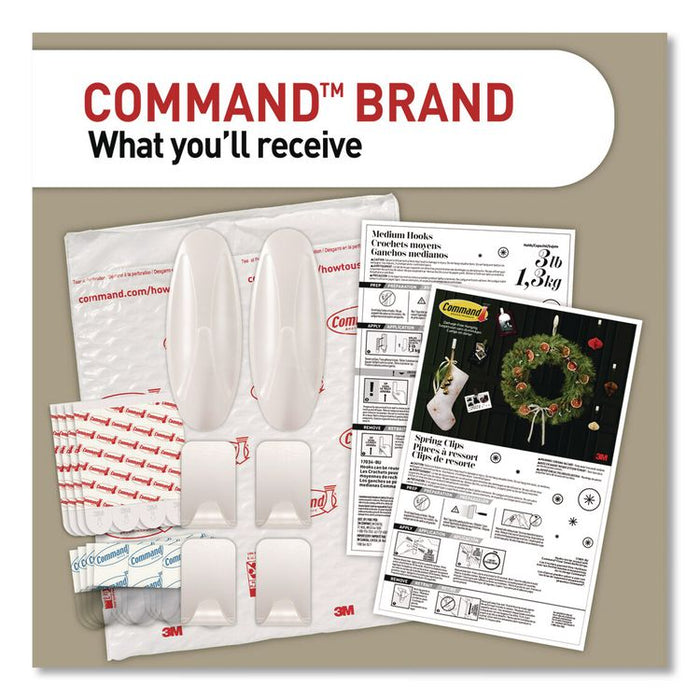 Limited Edition Decorative Hook Variety Pack, (4) Small (Supports 1 lb), (2) Medium (Supports 3 lb), Plastic, White, 6/Pack