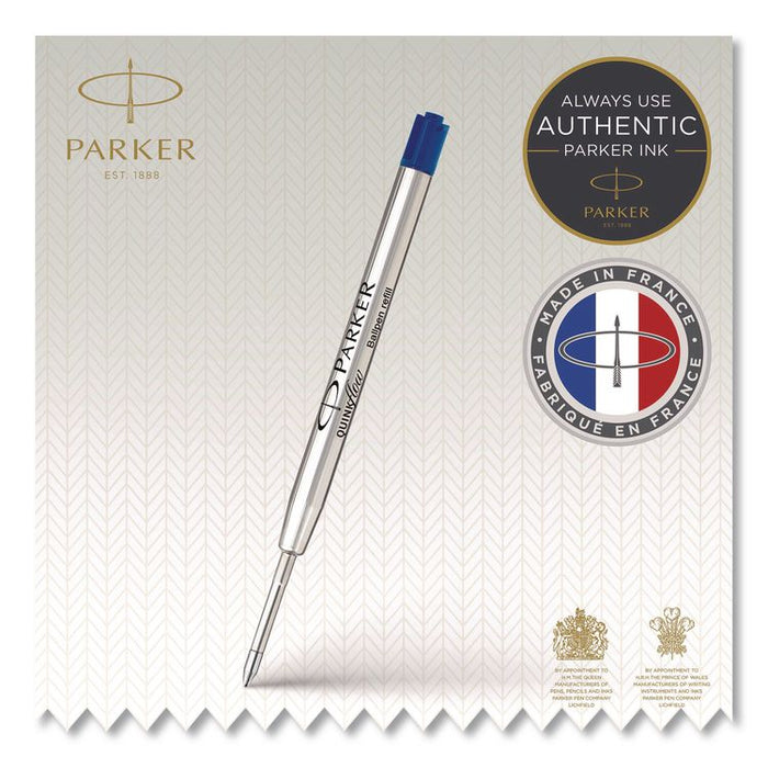 Quinkflow Refill for Parker Ballpoint Pen, Medium Conical Tip, Blue Ink, 3/Pack