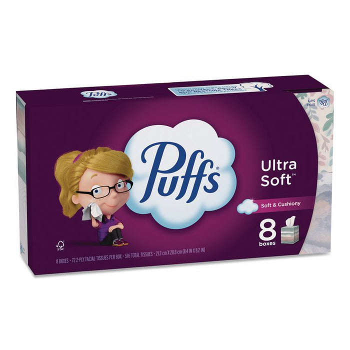 Ultra Soft Facial Tissue, 2-Ply, White, 72 Sheets/Box, 8 Boxes/Pack