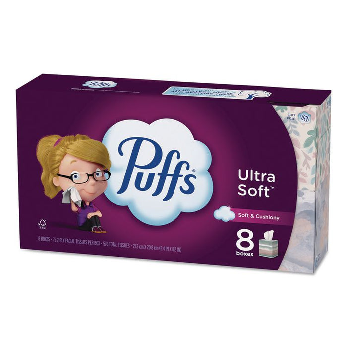 Ultra Soft Facial Tissue, 2-Ply, White, 72 Sheets/Box, 8 Boxes/Pack