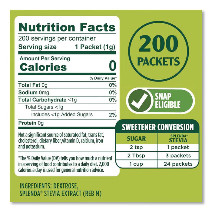 Stevia Sweetener Packet, 0.04 oz, 200/Box