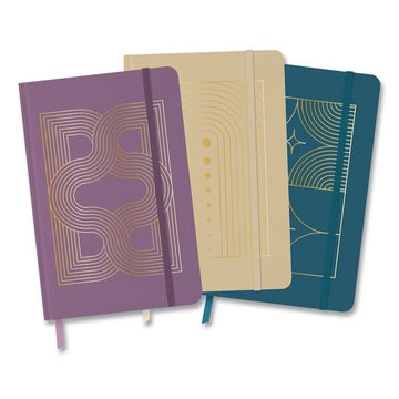 Hardcover Journal, (3) Elegant Geo Gold-Foil Patterns, Medium/College Rule, Assorted Colors, (64) 8.25 x 5.5 Sheets, 3/Pack