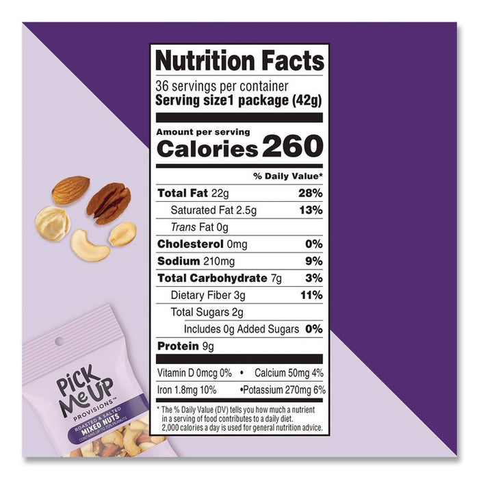 Roasted and Salted Mixed Nuts, 1.5 oz Pouch, 36/Box